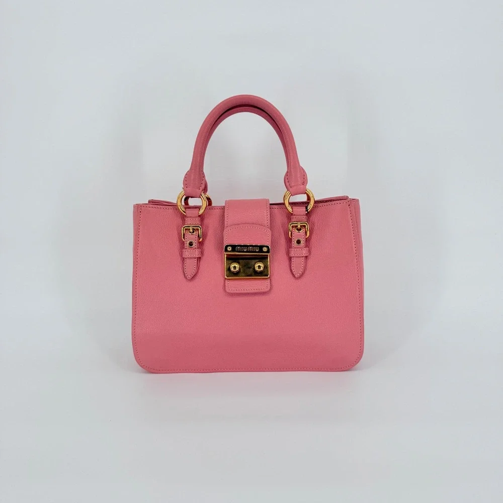 Miu Miu Madras Satchel Rosa Pink Leather Luxury Crossbody Top Handle Feminine